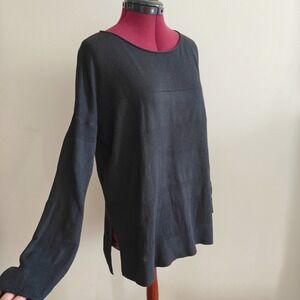 Lou & Grey Womens Sweater wool blend Black Boat Neck Pull Over Sheer Medium